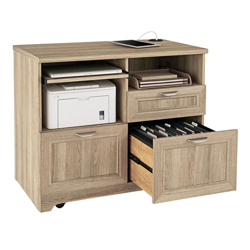 Realspace Magellan 30inH x 36-5/16inW x 21-1/8inD Tech Station Printer Stand 2.0, Blonde Ash MPN:HS-MG-3070