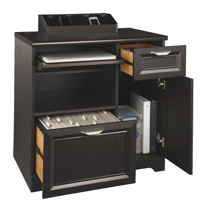 Realspace Magellan 30inH x 29-7/16inW x 21inD Tech Station Printer Stand, Espresso MPN:WE-OF-2074