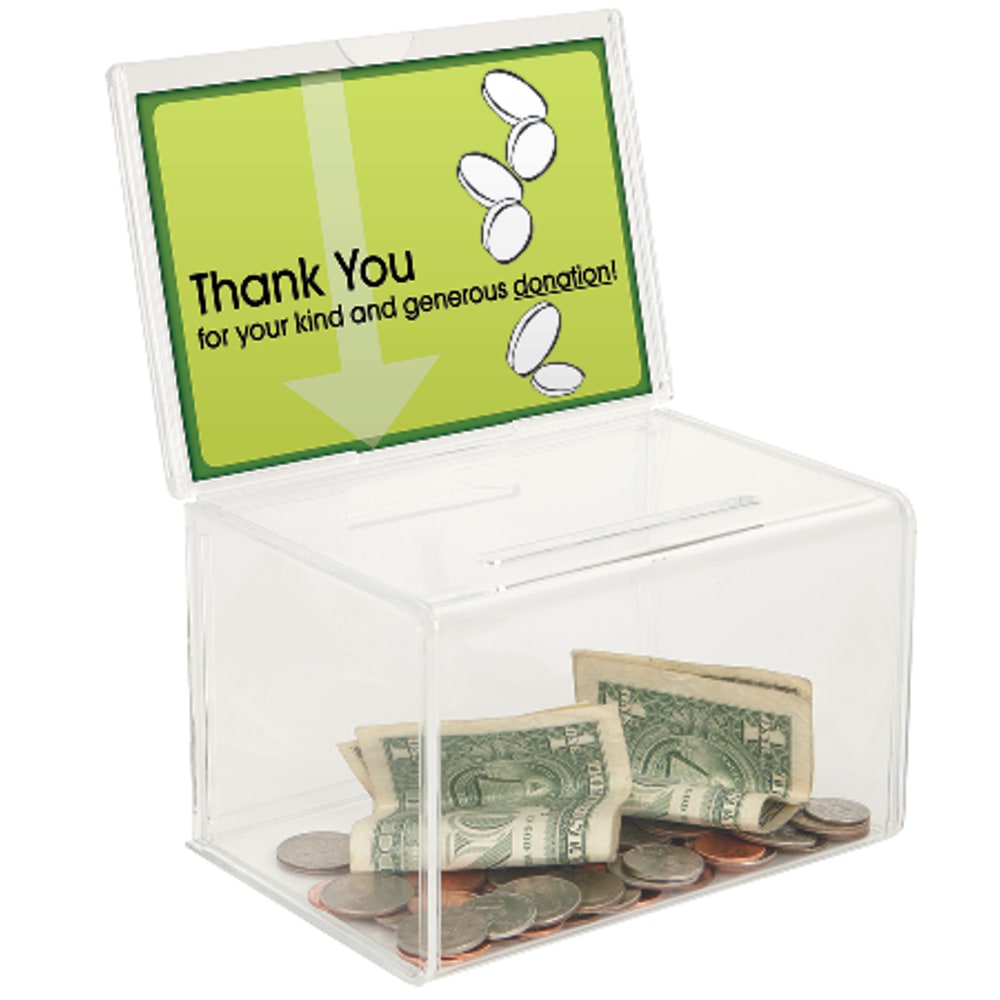 Office Depot Brand Ballot/Coin Box, 8-1/8inH x 6inW x 4-3/8inD, Clear (Min Order Qty 8) MPN:1365616