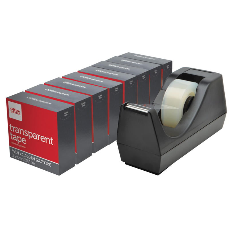 Office Depot Brand Desktop Tape Dispenser With 8 Transparent Tape Refill Rolls, Black (Min Order Qty 8) MPN:44231-OD