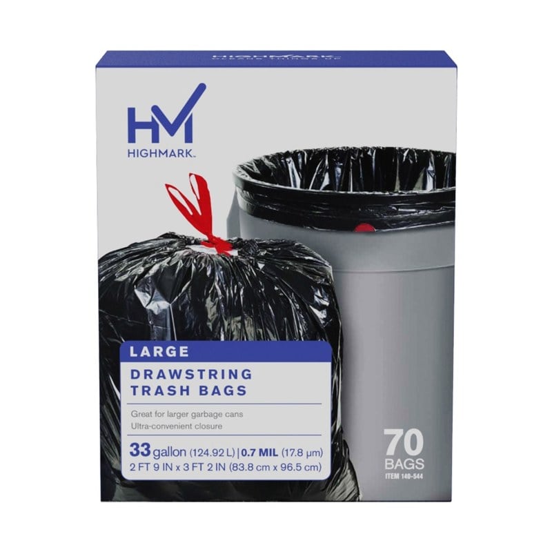 Highmark Large Drawstring Trash Bags, 33 Gallon, Black, Box Of 70 Bags (Min Order Qty 7) MPN:DP00544