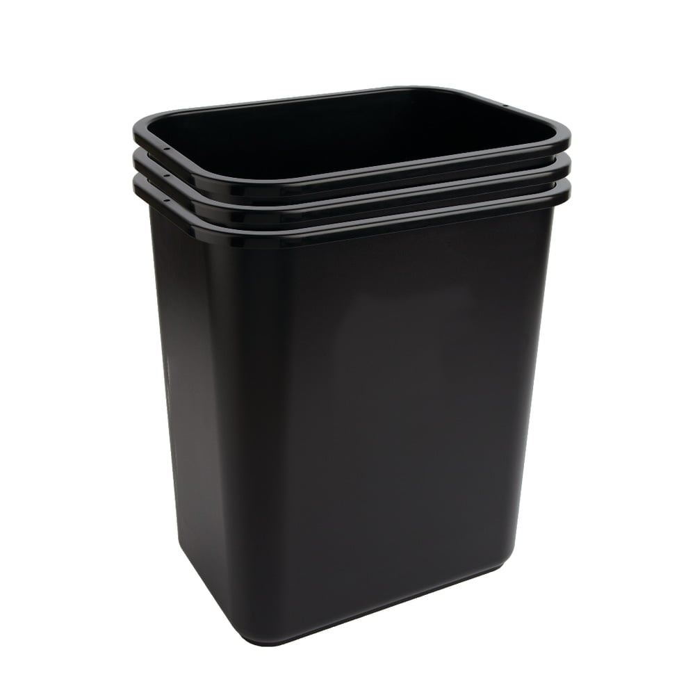 Highmark Rectangular Plastic Wastebasket, 6.5 Gallons, 15inH x 10inW x 14-1/4inD, Black, Pack Of 3 (Min Order Qty 4) MPN:HM2818BK-3