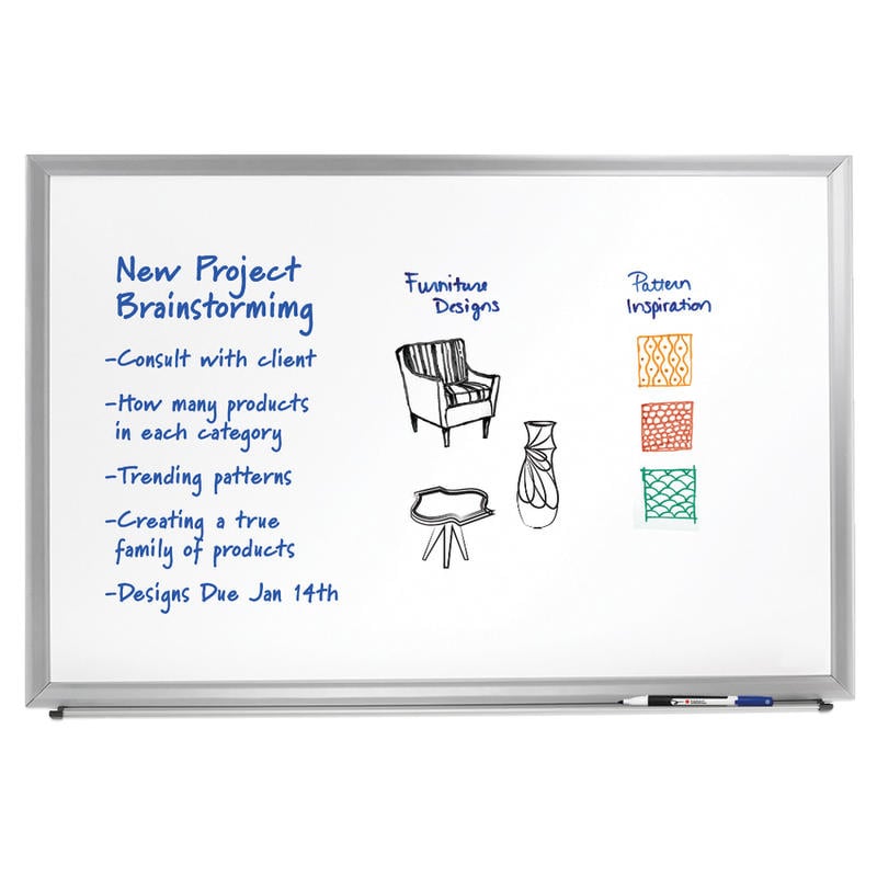 Office Depot Brand Non-Magnetic Melamine Dry-Erase Whiteboard With Marker, 48in x 96in, Aluminum Frame With Silver Finish MPN:KK0268