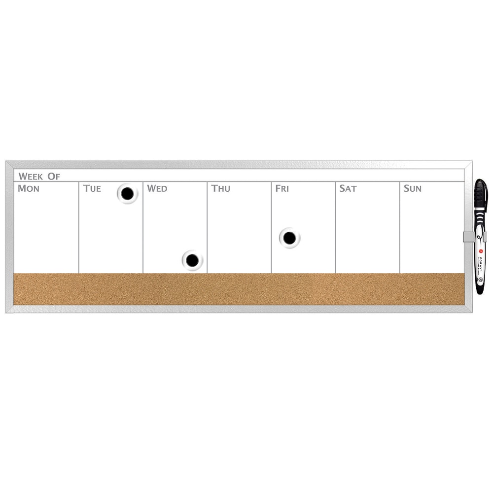 Realspace Magnetic Dry-Erase Whiteboard/Cork Weekly Calendar Board, 7 1/2in x 23in, Silver Plastic Frame (Min Order Qty 13) MPN:KK0349