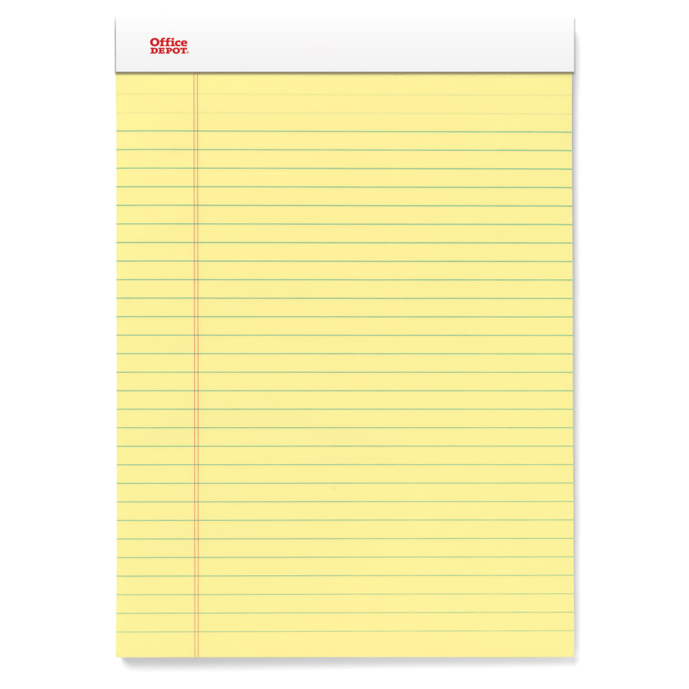 Office Depot Brand Writing Pads, 8 1/2in x 11 3/4in, Legal/Wide Ruled, 50 Sheets, Canary, Pack Of 12 Pads (Min Order Qty 7) MPN:99400