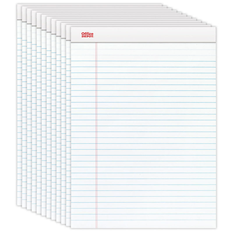 Office Depot Brand Writing Pads, 8-1/2in x 11-3/4in, Legal/Wide Ruled, 50 Sheets, White, Pack Of 12 Pads (Min Order Qty 7) MPN:99401