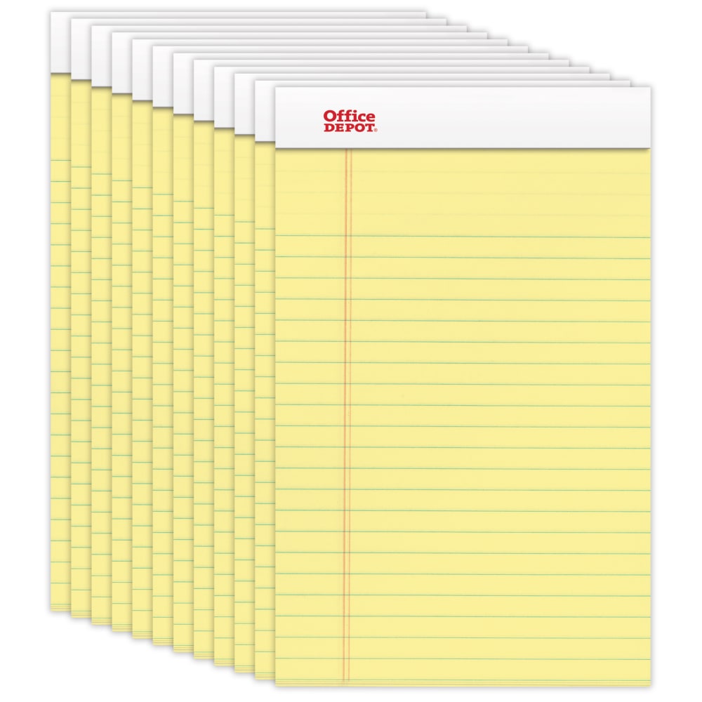 Office Depot Brand Writing Pads, 5in x 8in, Narrow Ruled, 50 Sheets, Canary, Pack Of 12 Pads (Min Order Qty 15) MPN:99421