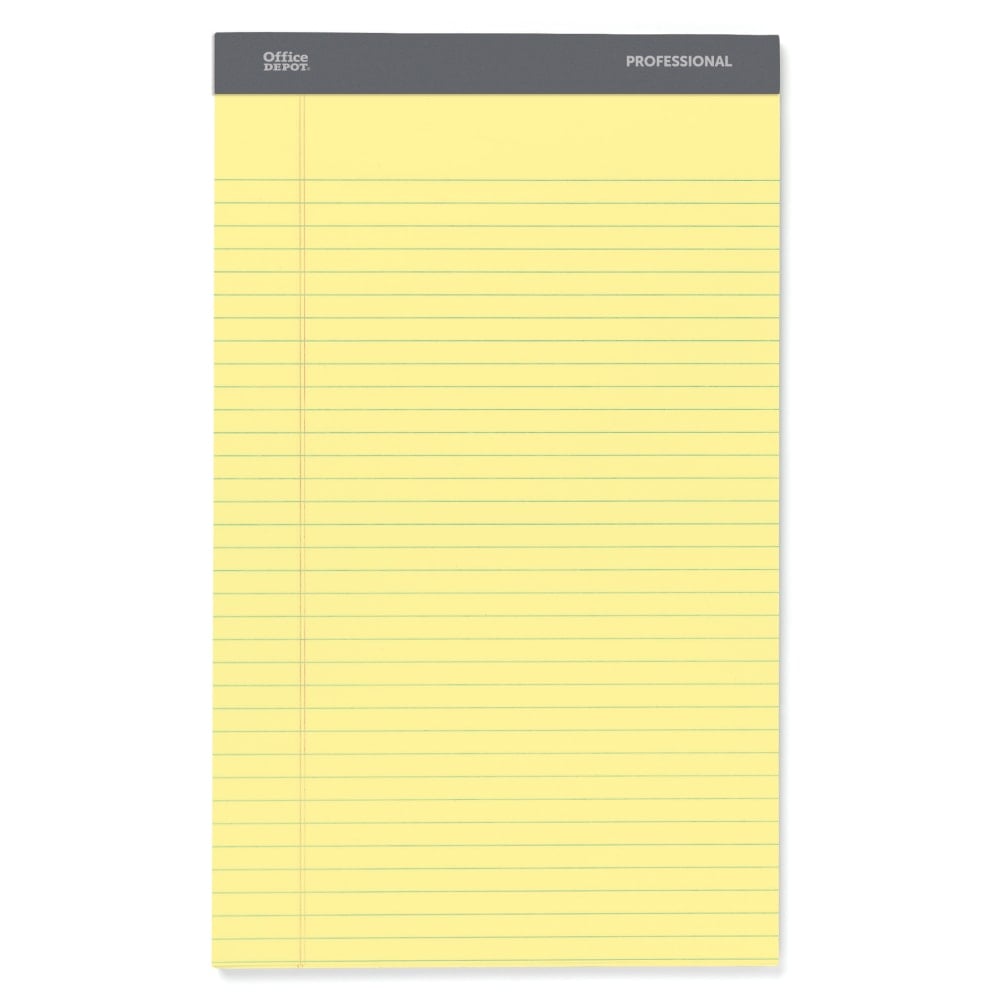 Office Depot Brand Professional Writing Pads, 8 1/2in x 14in, Legal/Wide Ruled, 50 Sheets, Canary, Pack Of 4 (Min Order Qty 12) MPN:99489