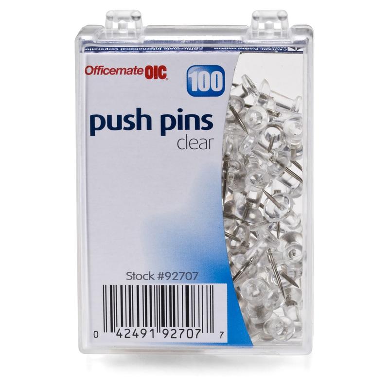 OIC Pushpins, Clear, Box Of 100 (Min Order Qty 38) MPN:92707