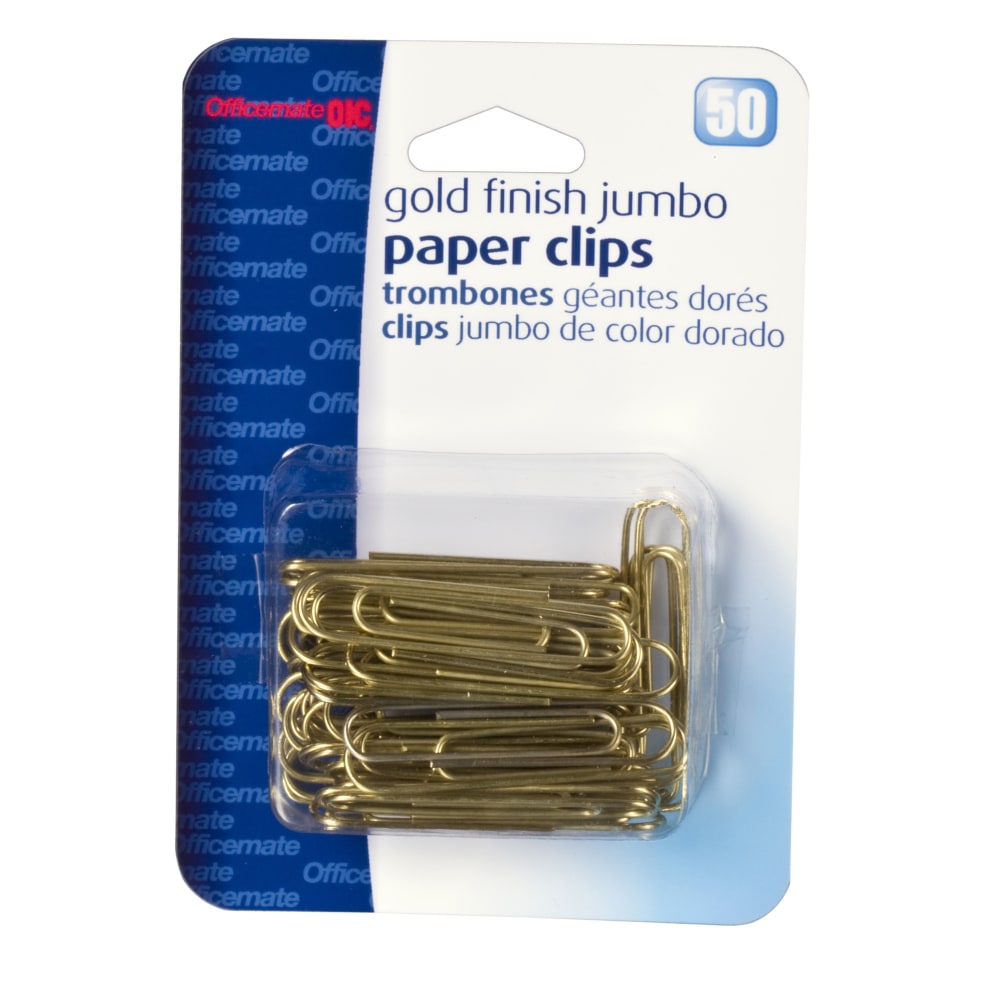 OIC Paper Clips, Box Of 50, Jumbo, Gold (Min Order Qty 19) MPN:30915