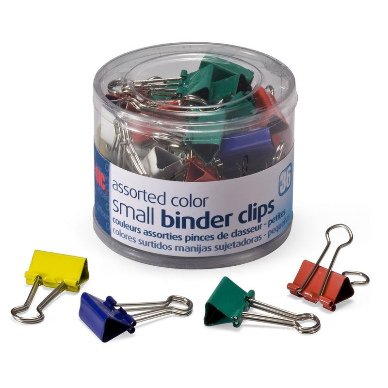 OIC Binder Clips Tub, Small Clips, 3/4in, Assorted Colors, Pack Of 36 (Min Order Qty 20) MPN:31028