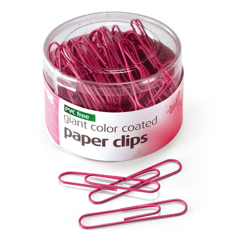 OIC Paper Clips, Tub Of 80, Jumbo, Breast Cancer Awareness (Min Order Qty 30) MPN:08908