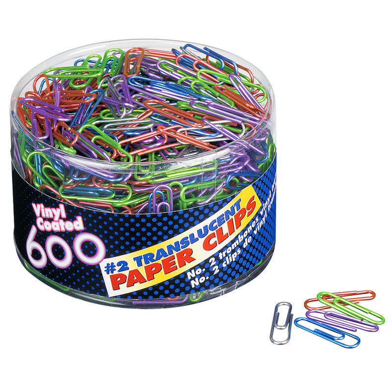 OIC Translucent Vinyl Paper Clips, Box Of 600, No. 2, Assorted Colors (Min Order Qty 13) MPN:97211