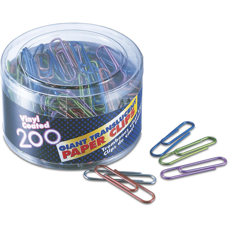 OIC Translucent Vinyl Paper Clips, Box Of 200, Giant, Assorted Colors (Min Order Qty 9) MPN:97212