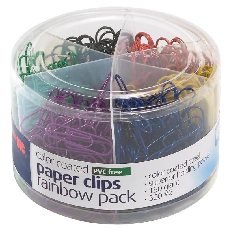 Officemate Nylon-Coated Paper Clips, Tub Of 450, Giant, Assorted Colors (Min Order Qty 10) MPN:97227