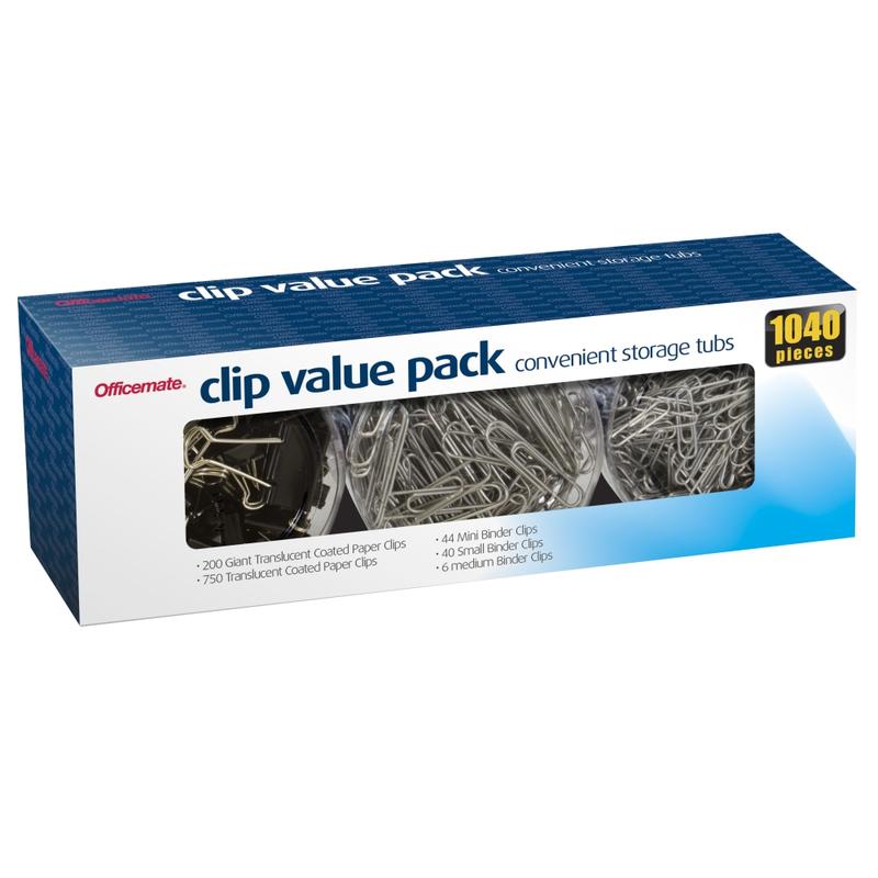 Officemate Clip Value Pack, 1in, 10 Sheet Capacity, Assorted, Pack Of 1,040 (Min Order Qty 3) MPN:97300