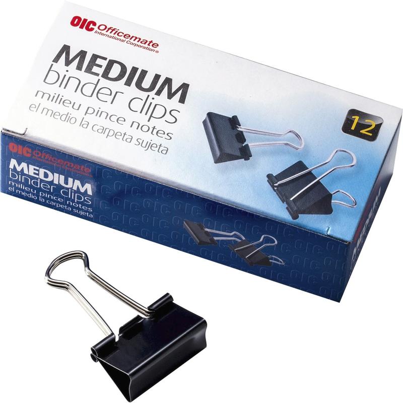 Officemate Binder Clips - Medium - 9in Length x 2.4in Width - 0.62in Size Capacity - for File - Corrosion Resistant, Durable - 12 / Pack - Black (Min Order Qty 3) MPN:99050PK