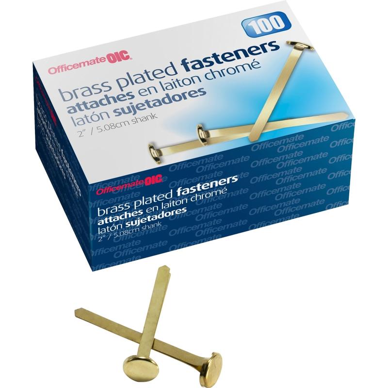 OIC Brass-Plated Round Head Paper Fasteners, 2in, Brass, Box Of 100 (Min Order Qty 8) MPN:99817