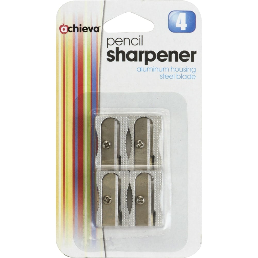 OIC Metallic Aluminum Handheld Pencil Sharpeners, Silver, Pack Of 4 (Min Order Qty 8) MPN:30218