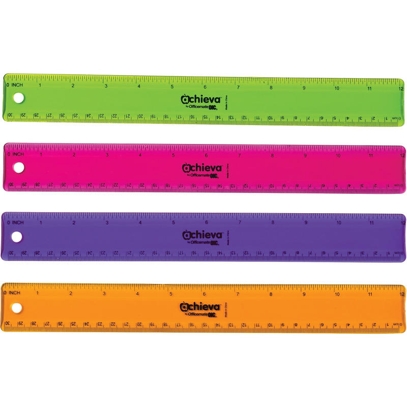 Officemate Flexible Rulers - 12in Length 1.3in Width - Imperial, Metric Measuring System - Plastic - 12 / Pack - Assorted (Min Order Qty 2) MPN:30209