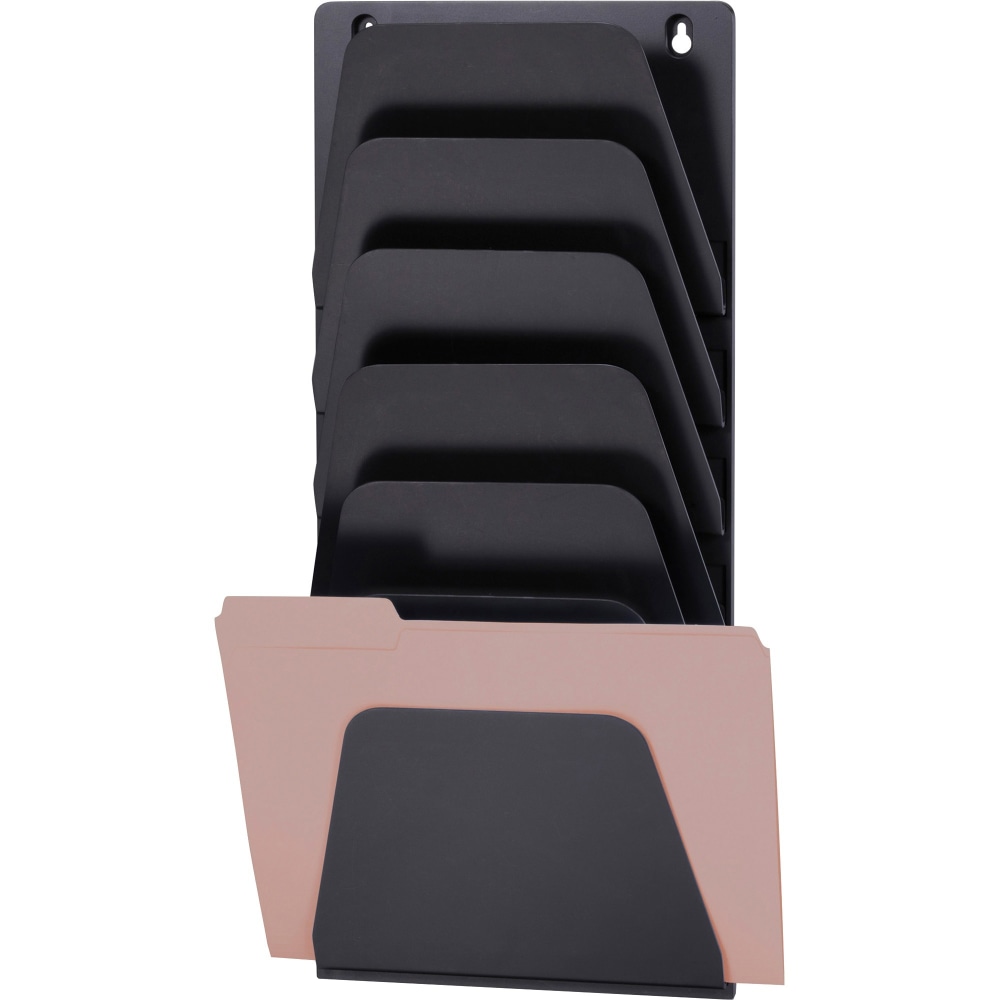 OIC 7 Compartment Wall File Holder - 7 Compartment(s) - 22.4in Height x 9.5in Width x 2.9in Depth - Wall Mountable - Black - Plastic - 7 / Each (Min Order Qty 2) MPN:21505