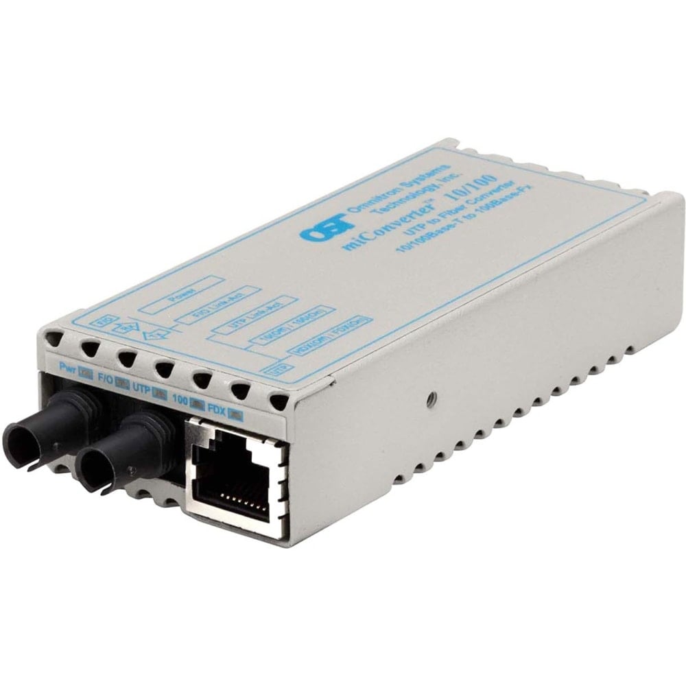 Omnitron miConverter 10/100 - Fiber media converter - 100Mb LAN - 10Base-T, 100Base-FX, 100Base-TX - RJ-45 / ST multi-mode - up to 3.1 miles - 1310 nm MPN:1100-0-6