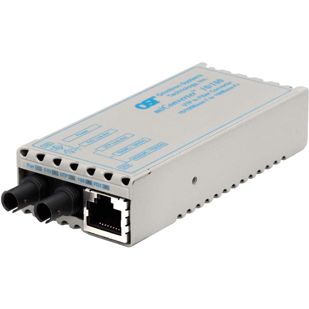 Omnitron miConverter 10/100 Ethernet Fiber Media Converter RJ45 ST Single-Mode 30km - 1 x 10/100BASE-TX, 1 x 100BASE-LX, Univ. AC Powered, Lifetime Warranty MPN:1101-1-2