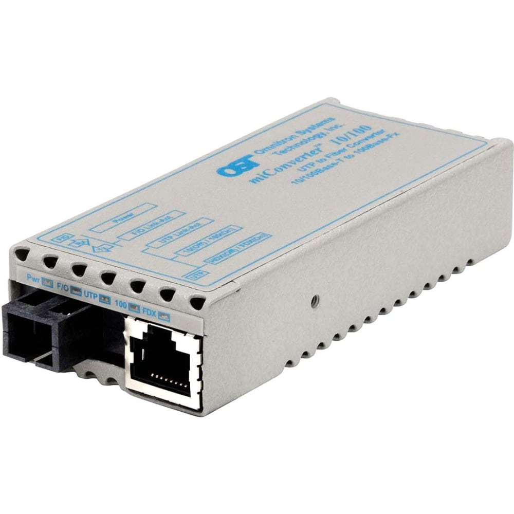 Omnitron miConverter 10/100 Ethernet Single-Fiber Media Converter RJ45 SC Single-Mode BiDi 20km - 1 x 10/100BASE-TX, 1 x 100BASE-BX-D (1550/1310), US AC Powered, Lifetime Warranty MPN:1111-1-1