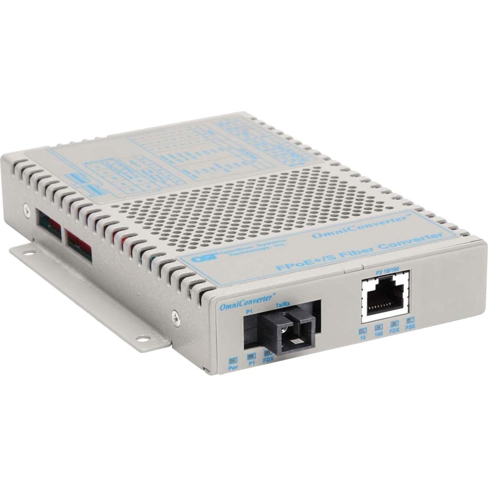 Omnitron OmniConverter 10/100 PoE+ Ethernet Single-Fiber Media Converter Switch RJ45 SC Single-Mode BiDi 20km - 1 x 10/100BASE-TX; 1 x 100BASE-BX-U (1310/1550); US AC Powered; Lifetime Warranty MPN:9330-1-11