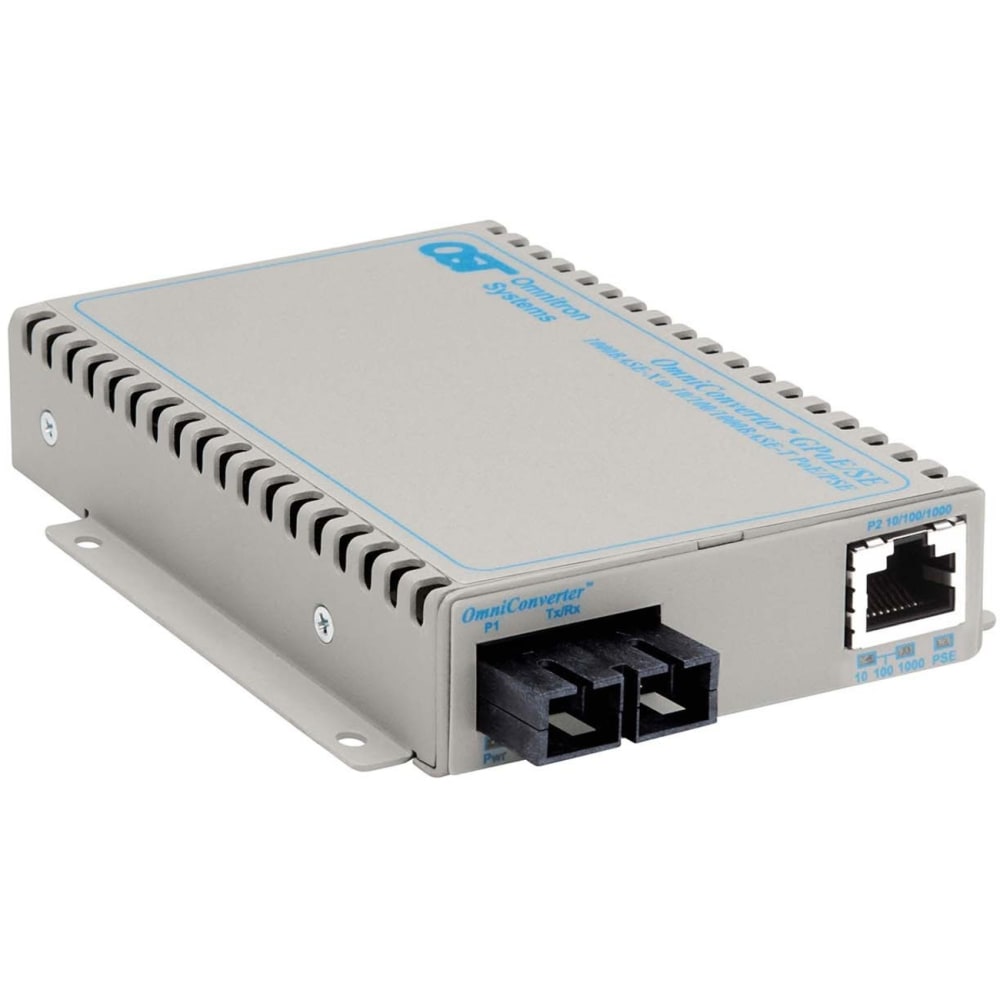 Omnitron OmniConverter SE 10/100/1000 PoE Gigabit Ethernet Fiber Media Converter Switch RJ45 SC Single-Mode 12km - 1 x 10/100/1000BASE-T; 1 x 1000BASE-LX; US AC Powered; Lifetime Warranty MPN:9463-1-11