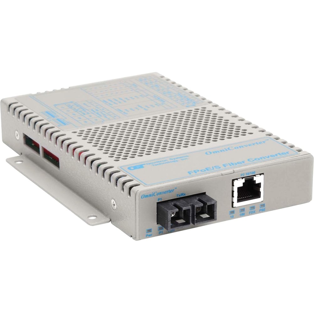 Omnitron OmniConverter 10/100 PoE Ethernet Fiber Media Converter Switch RJ45 SC Single-Mode 30km - 1 x 10/100BASE-TX; 1 x 100BASE-LX; Univ. AC Powered; Lifetime Warranty MPN:9303-1-12