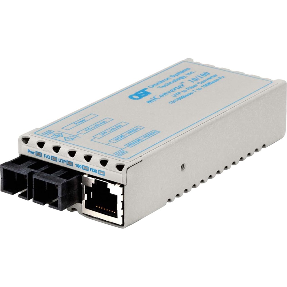 Omnitron miConverter 10/100 Plus - Fiber media converter - 100Mb LAN - 10Base-T, 100Base-FX, 100Base-TX - RJ-45 / SC multi-mode - up to 3.1 miles - 1310 nm MPN:1122-0-1