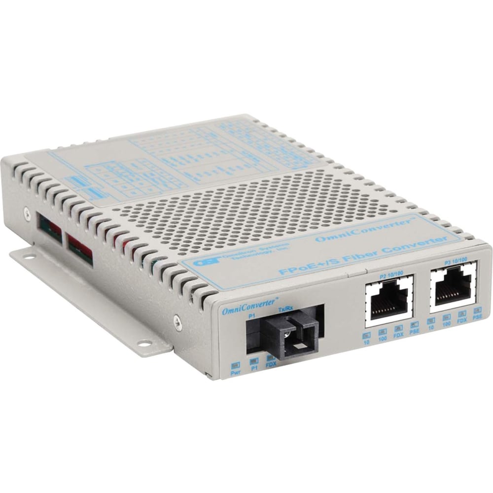 Omnitron OmniConverter FPoE+/S - Fiber media converter - 100Mb LAN - 10Base-T, 100Base-FX, 100Base-TX - RJ-45 / SC single-mode - up to 12.4 miles - 1550 (TX) / 1310 (RX) nm MPN:9331-1-21