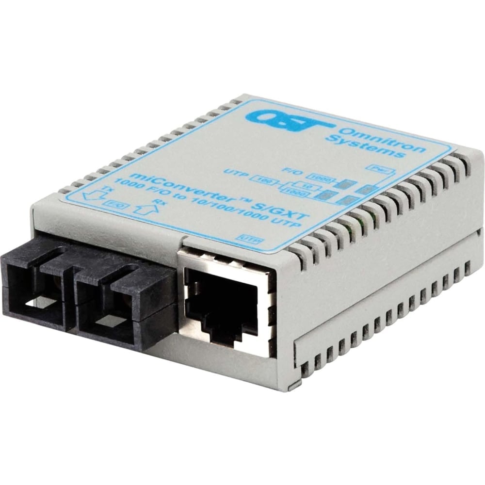 Omnitron miConverter S/GXT - Fiber media converter - GigE - 10Base-T, 100Base-TX, 1000Base-T, 1000Base-X - SC multi-mode / RJ-45 - up to 1800 ft - 850 nm MPN:1622-0-1