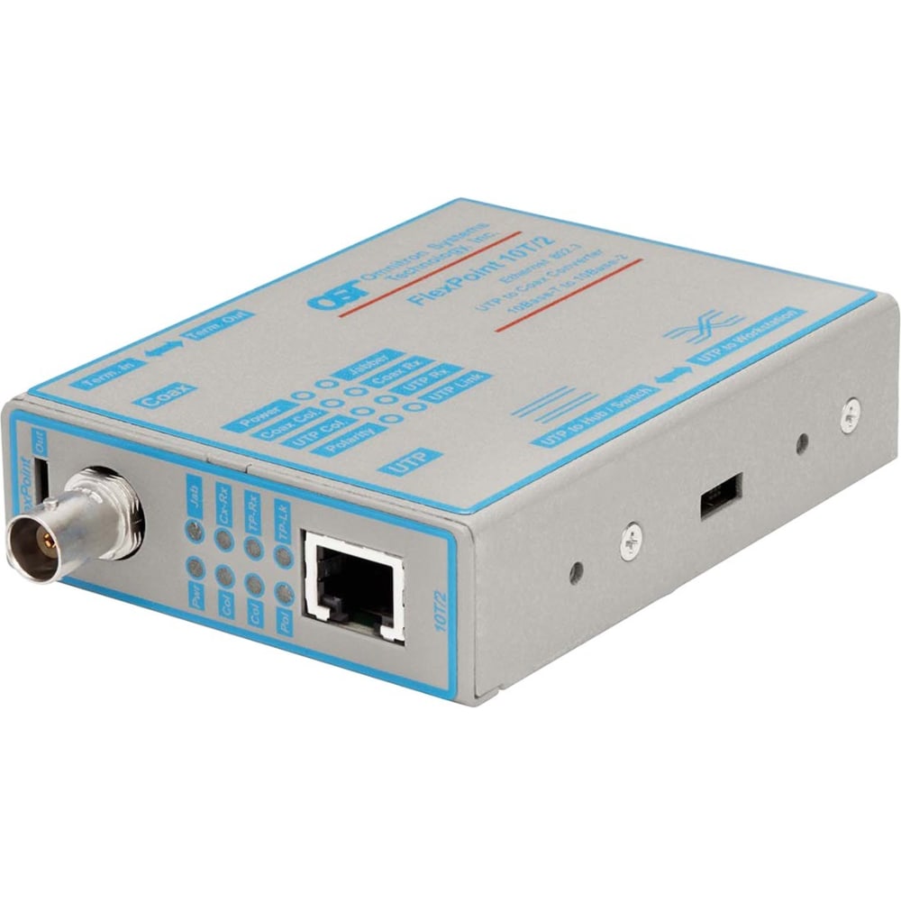 Omnitron Systems FlexPoint 10T/2 Media Converter - 1 x RJ-45 , 1 x BNC - 10Base-T, 10Base-2 - Wall-mountable MPN:4320-0