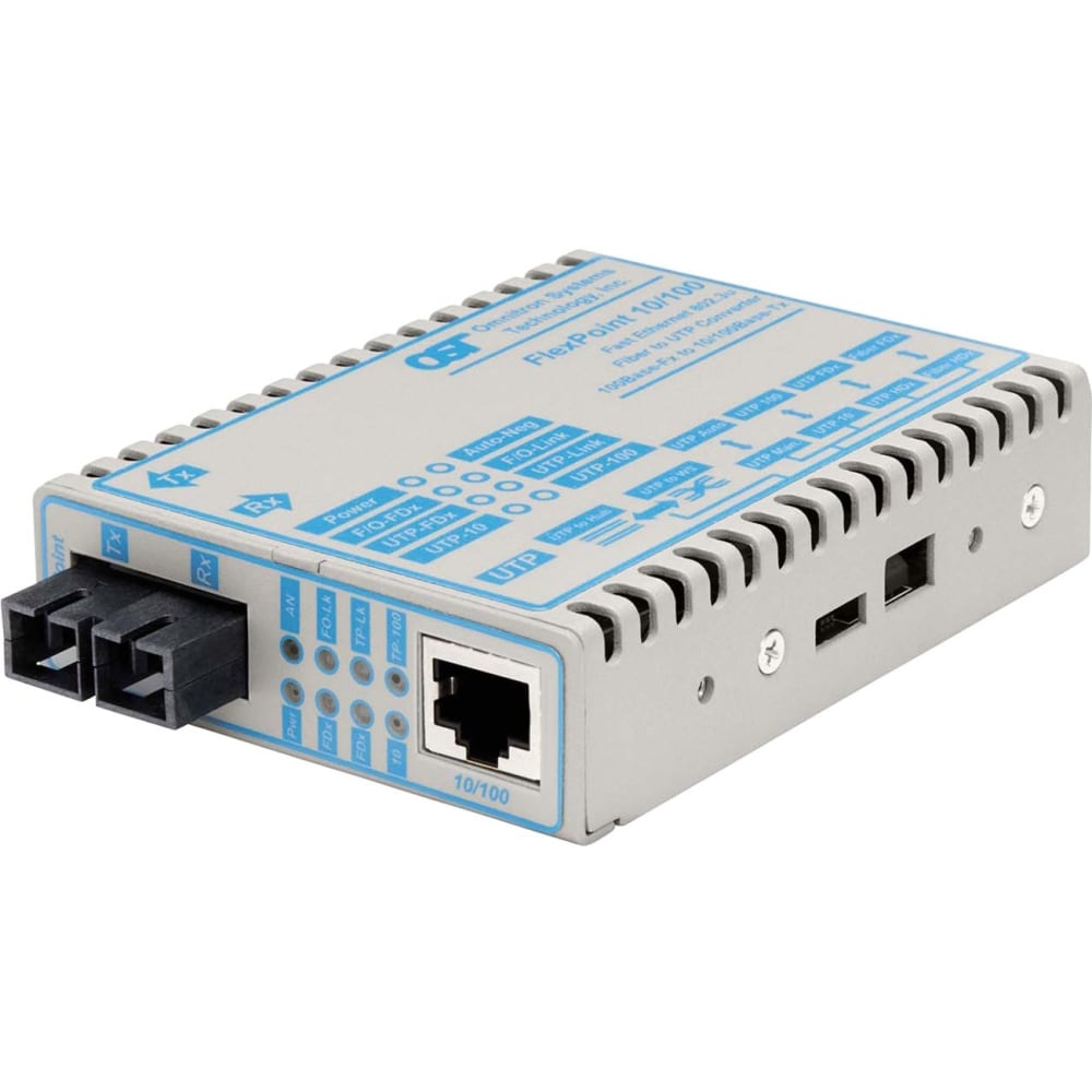 Omnitron FlexPoint 10/100 - Fiber media converter - 100Mb LAN - 10Base-T, 100Base-FX, 100Base-TX - RJ-45 / SC multi-mode - up to 3.1 miles - 1310 nm MPN:4340-2