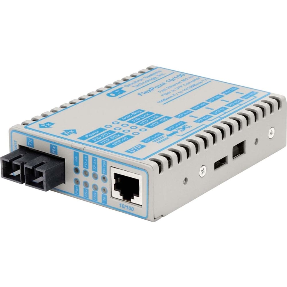 Omnitron FlexPoint 10/100 Ethernet Fiber Media Converter RJ45 SC Single-Mode 30km - 1 x 10/100BASE-TX; 1 x 100BASE-LX; US AC Powered; Lifetime Warranty MPN:4341-1