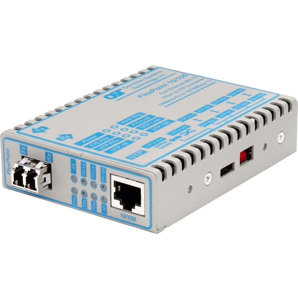 Omnitron FlexPoint 10/100 Ethernet Fiber Media Converter RJ45 LC Multimode 5km - 1 x 10/100BASE-TX; 1 x 100BASE-FX; US AC Powered; Lifetime Warranty MPN:4355-11