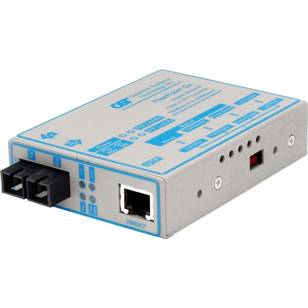 Omnitron FlexPoint 1000Mbps Gigabit Ethernet Fiber Media Converter RJ45 SC Multimode 550m - 1 x 1000BASE-T; 1 x 1000BASE-SX; No Power Adapter; Lifetime Warranty MPN:4370-0