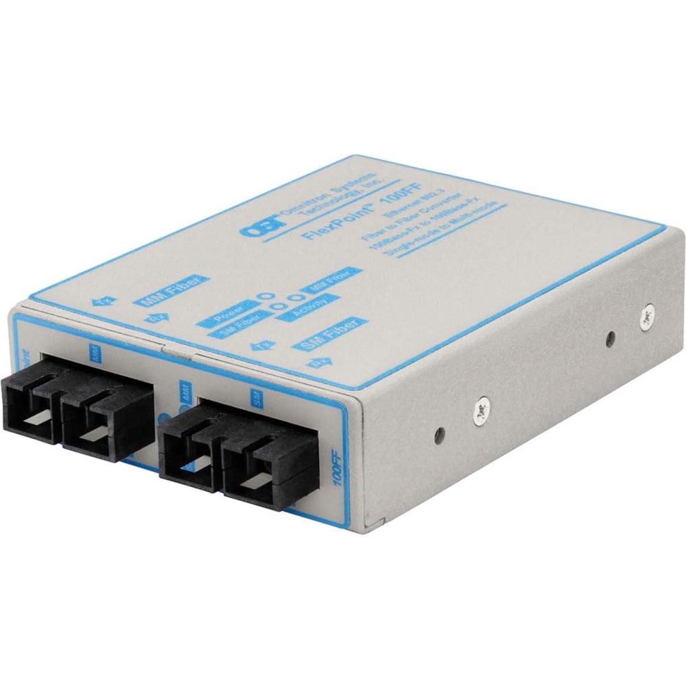 Omnitron FlexPoint 100Mbps Ethernet Fiber to Fiber Media Converter SC Multimode 5km to Single-Mode 60km - 1 x 100BASE-FX; 1 x 100BASE-LX; US AC Powered; Lifetime Warranty MPN:4413-1