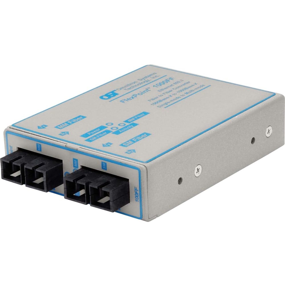 Omnitron FlexPoint 1000Mbps Gigabit Ethernet Fiber to Fiber Media Converter SC Multimode 550m to Single-Mode 12km - 1 x 1000BASE-SX;1 x 1000BASE-LX;US AC Powered;Lifetime Warranty MPN:4433-1