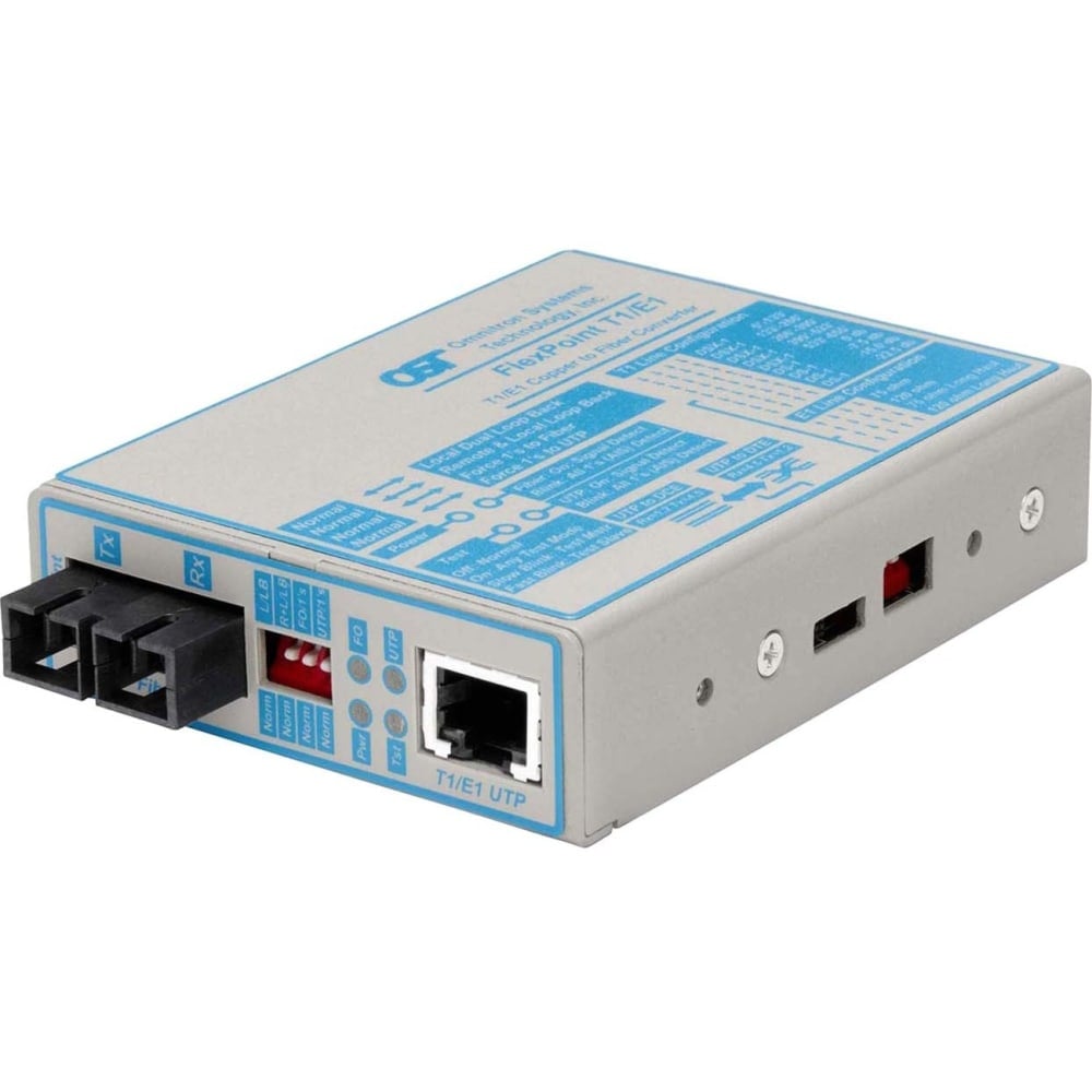 Omnitron FlexPoint T1/E1 Fiber Media Converter RJ48 SC Multimode 5km - 1 x T1/E1; 1 x SC Multimode; No Power Adapter; Lifetime Warranty MPN:4470-0