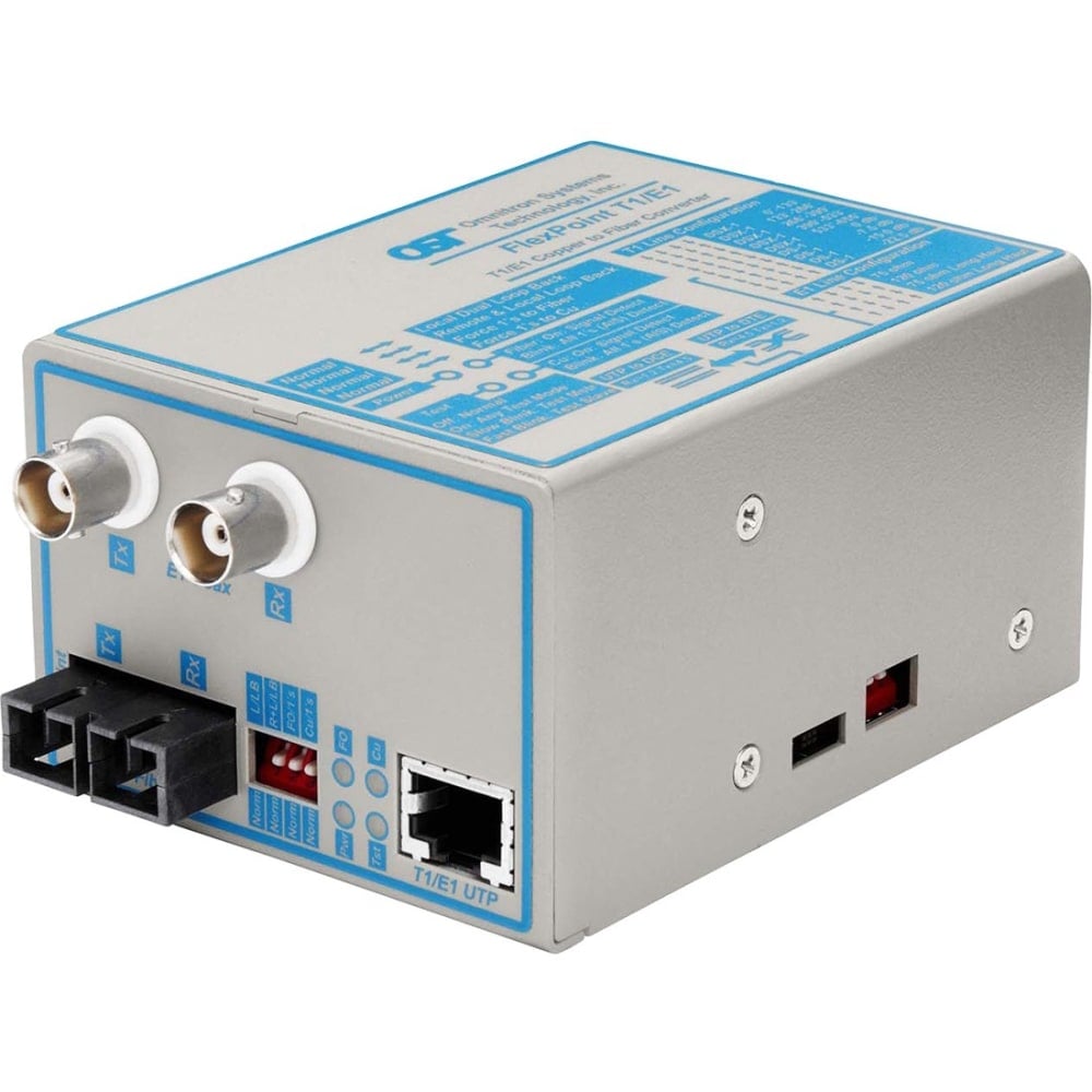 Omnitron Systems FlexPoint T1/E1 Copper to Fiber Media Converter - 1 x RJ-48 , 2 x BNC , 1 x SC - T1/E1 - Rack-mountable MPN:4491-1