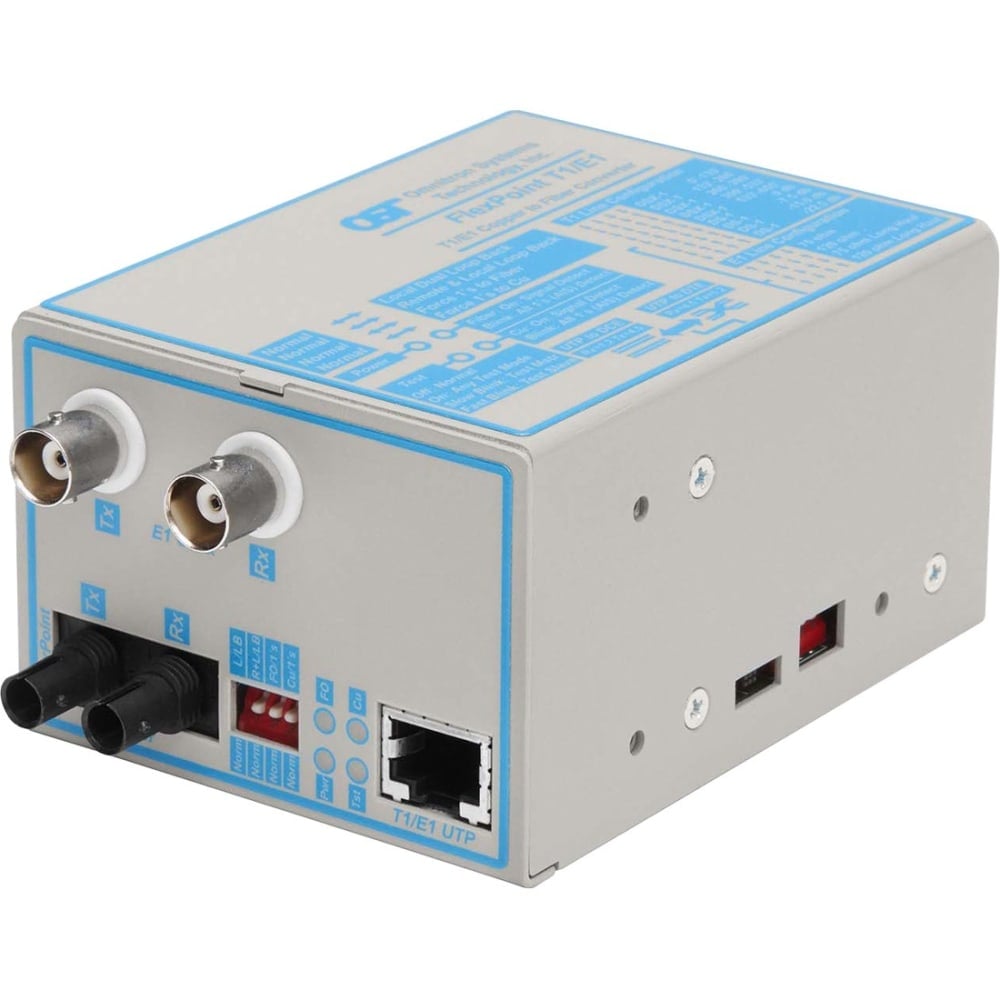 Omnitron Systems FlexPoint T1/E1 Copper to Fiber Media Converter - 1 x RJ-48 , 1 x ST , 2 x BNC - T1/E1 - Rack-mountable MPN:4493-1