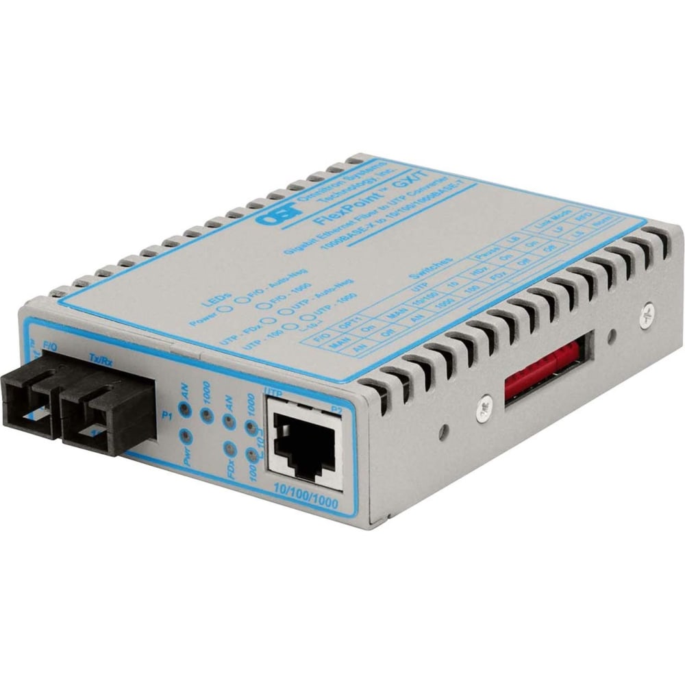 Omnitron FlexPoint GX/T - Fiber media converter - GigE - 10Base-T, 100Base-TX, 1000Base-T, 1000Base-X - RJ-45 / SC multi-mode - up to 1800 ft - 850 nm MPN:4700-1