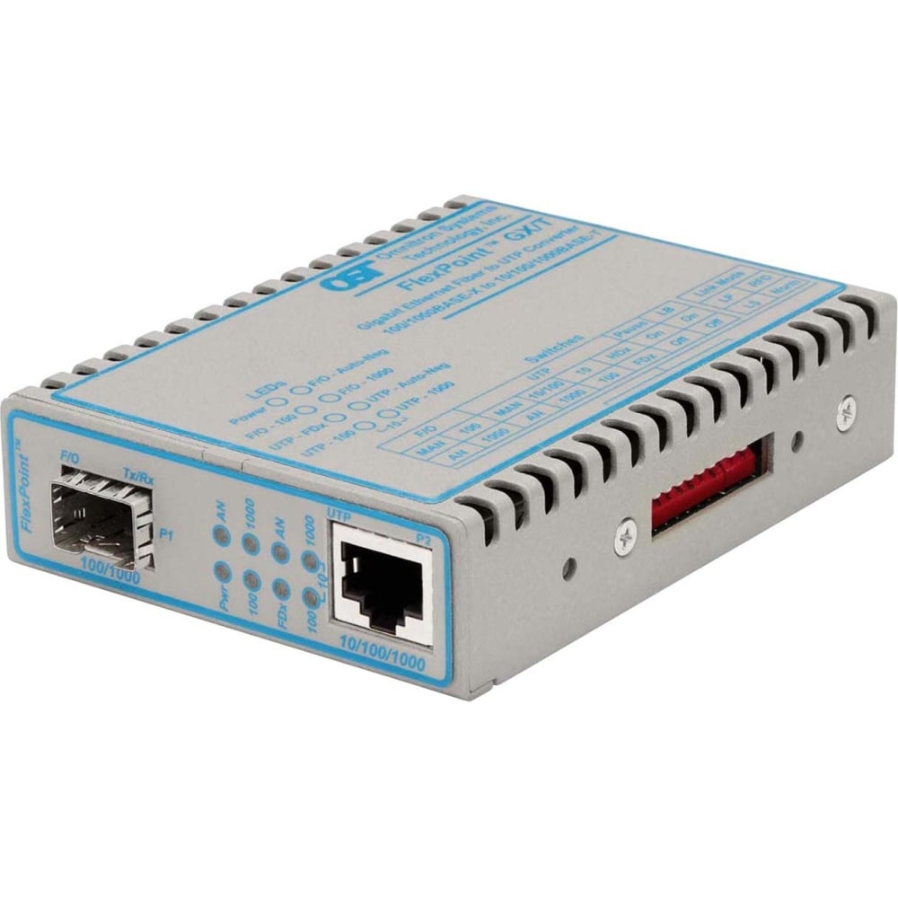 Omnitron FlexPoint GX/T - Fiber media converter - GigE - 10Base-T, 100Base-FX, 100Base-TX, 1000Base-T, 1000Base-X - RJ-45 / SFP (mini-GBIC) MPN:4719-0W