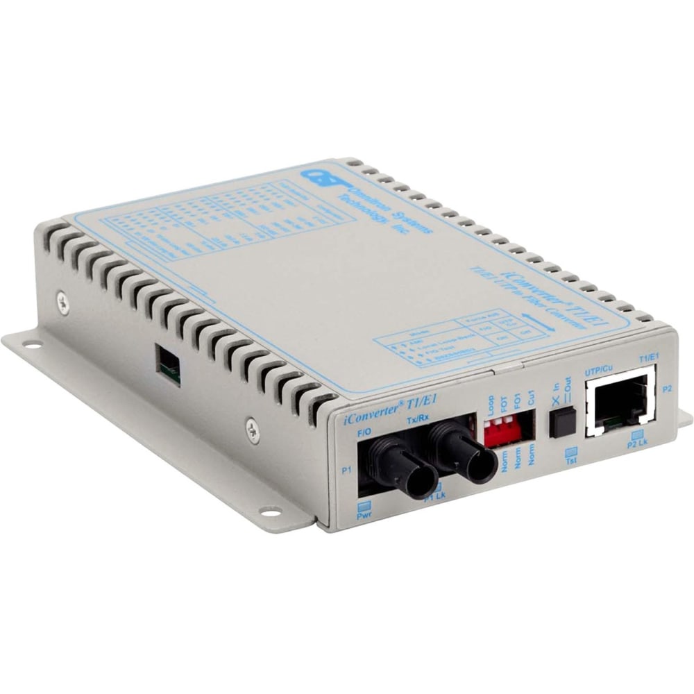 Omnitron iConverter T1/E1 Fiber Media Converter RJ48 ST Single-Mode 30km Wide Temp - 1 x T1/E1; 1 x ST Single-Mode; Wall-Mount Standalone; US AC Powered; Lifetime Warranty MPN:8701-1-DW