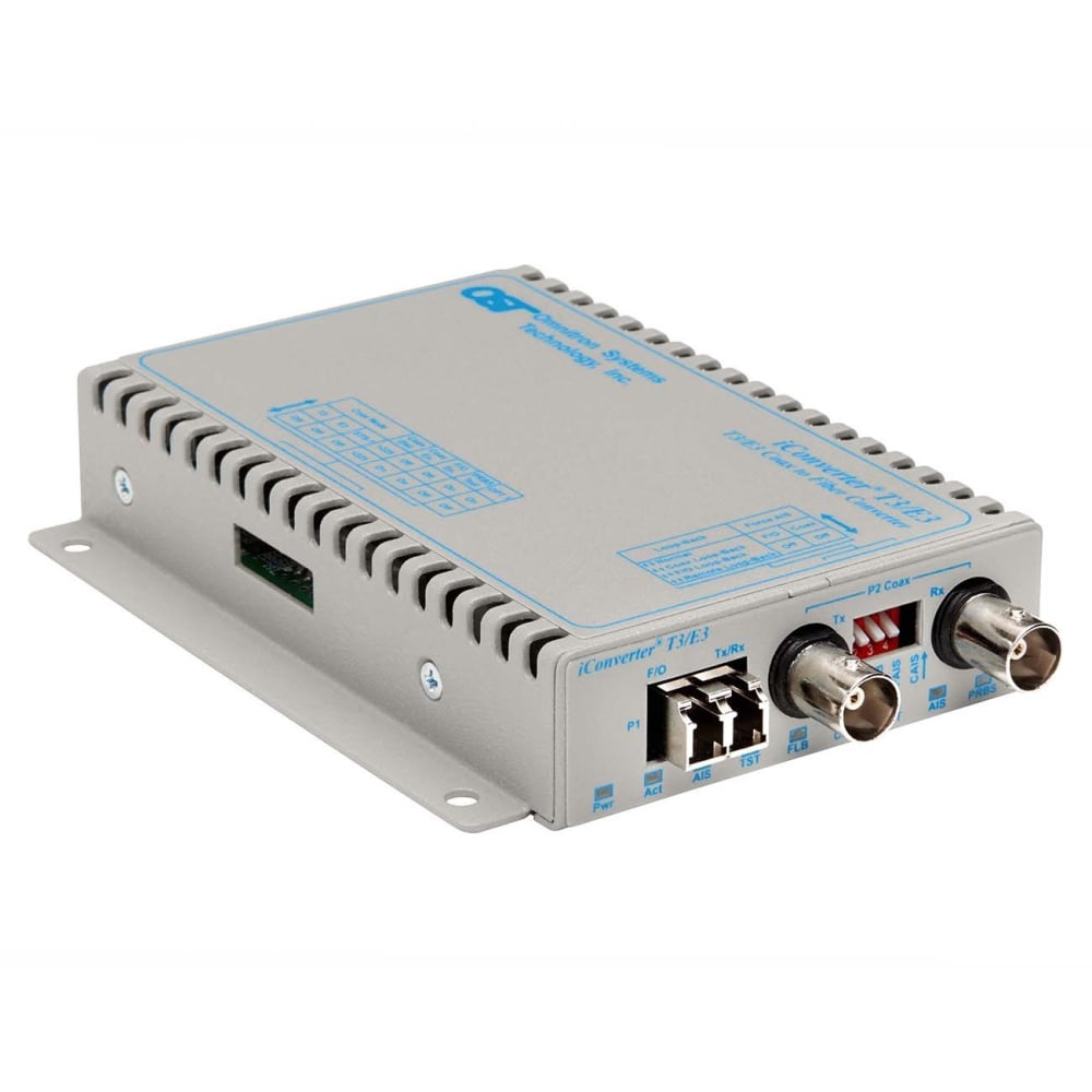 Omnitron iConverter T3/E3 Fiber Media Converter Coaxial LC Single-Mode 30km Wide Temp - 1 x T3/E3/DS-3; 1 x LC Single-mode; Wall-Mount Standalone; Univ. AC Powered; Lifetime Warranty MPN:8747-1-EW