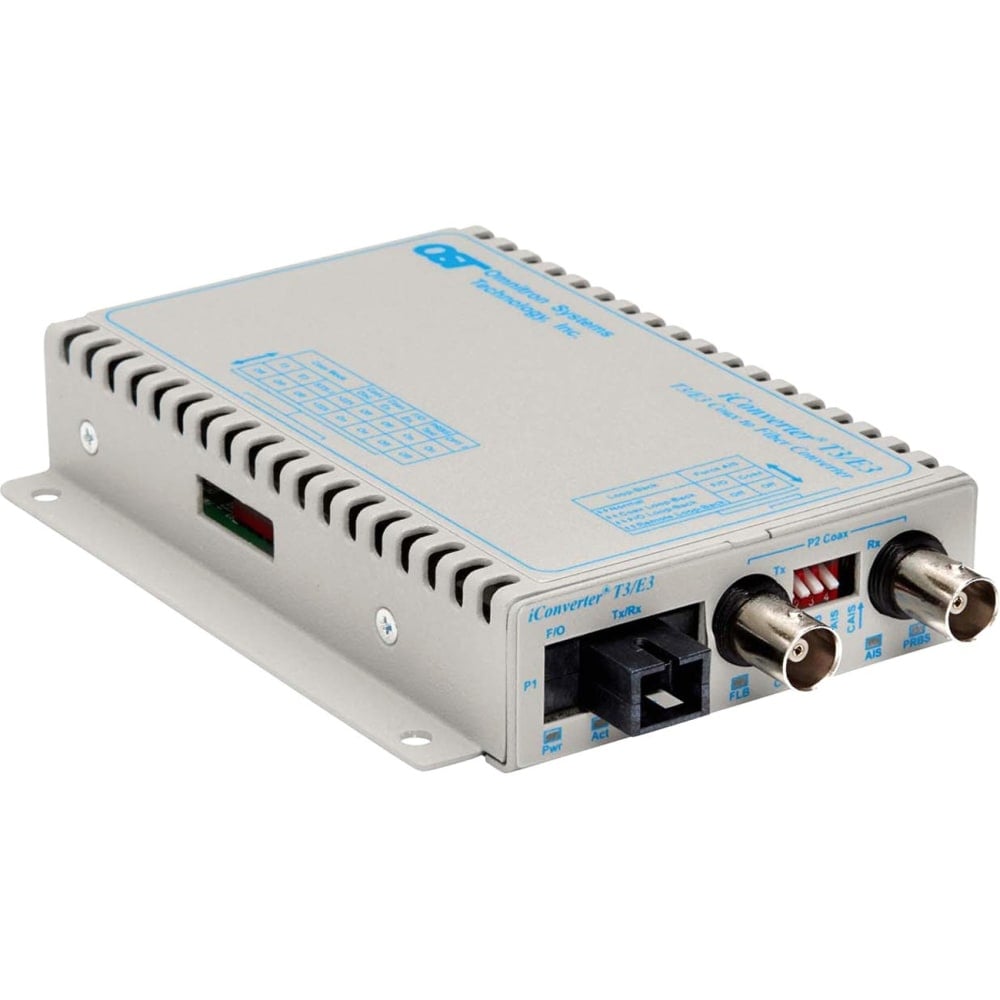 Omnitron iConverter T3/E3 Single-Fiber Media Converter Coaxial SC Single-mode 20km BiDi - 1 x T3/E3/DS-3; 1 x SC Single-mode Single-Fiber (1310/1550); Wall-Mount Standalone; US AC Powered; Lifetime Warranty MPN:8750-1-D