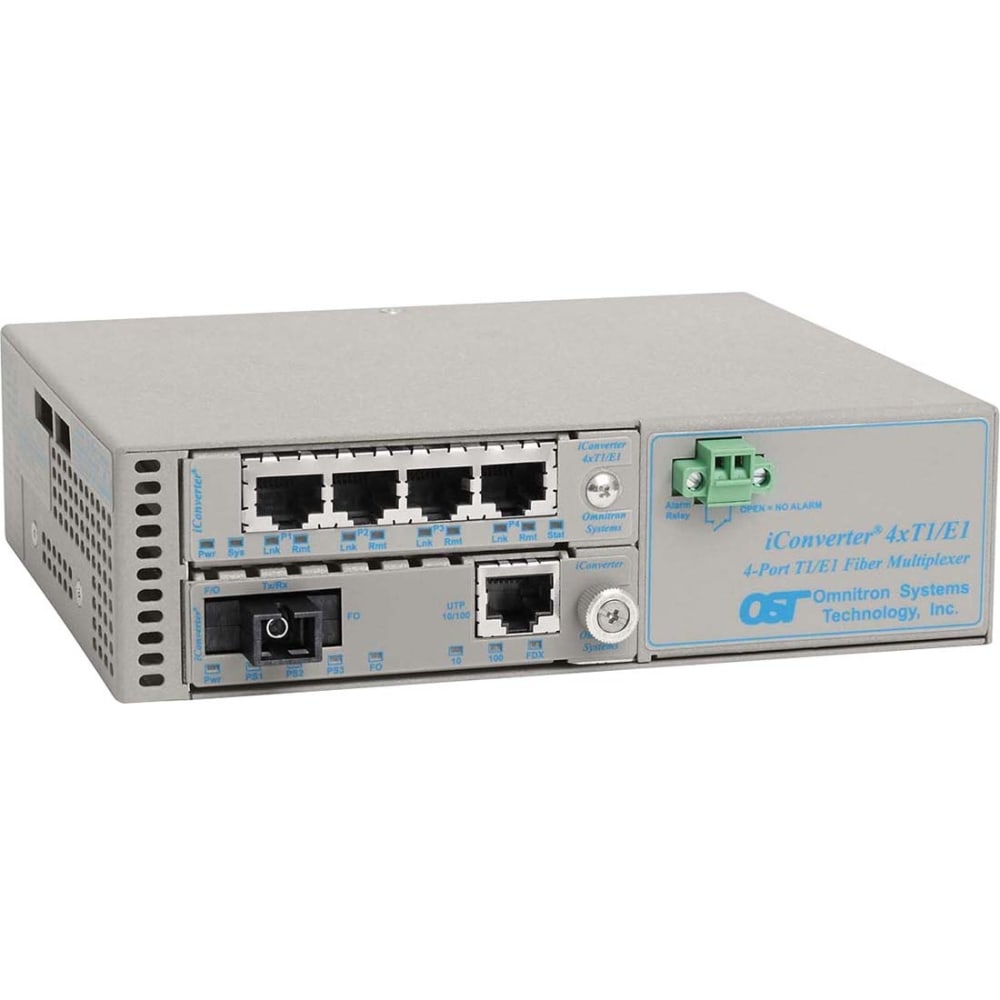 Omnitron Systems iConverter 4-Port T1/E1 Multiplexer - 4 x T1/E1 , 1 x 10/100Base-T , 1 x 100Base-FX - 100Mbps Fast Ethernet, 1.544Mbps T1 , 2.048Mbps E1 MPN:8830U-1-B